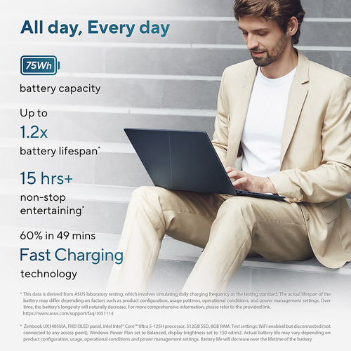 Asus ZenBook 14 OLED UX3405CA-QL104W Intel Core Ultra 9 285H 32GB RAM 1TB SSD 14" Touchscreen Wuxga Windows 11 Home Laptop - image 8