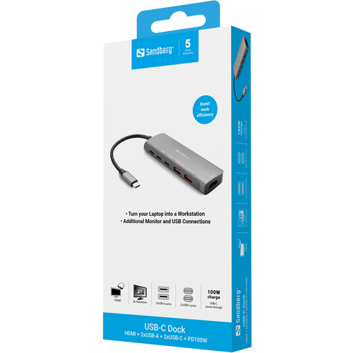 Sandberg USB-C Dock HDMI + 2xUSB-A + 2xUSB-C + PD100W – image 4