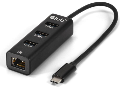 Club 3D USB-C 5 Gbps naar 3 poorten USB Type-A-hub met Gigabit Ethernet adapter, afbeelding 2
