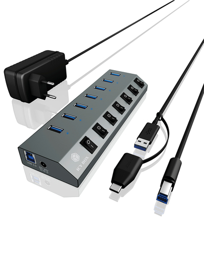 ICY BOX IB-HUB1701-C3 USB 3.2 Gen 1 (3.1 Gen 1) Type-B 5000 Мбит/с Антрацит