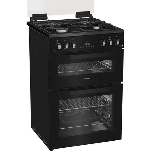 Hotpoint HTG6GDCB 60cm Twin Cavity Gas Cooker with Glass Lid in Black - image 3