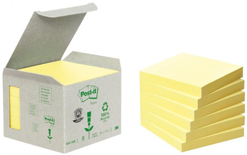 Pack 6 Blocs 100 Hojas Notas Recicladas Adhesivas 76X76MM Amarillo Caja Carton 654-1B 7100172252