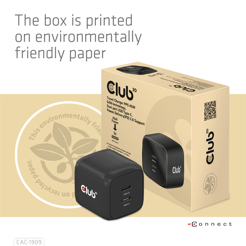Club 3D 45W GaN PPS Travel Charger oplader, afbeelding 5
