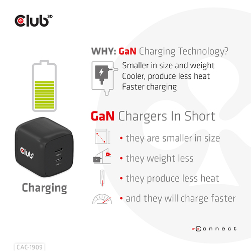 Club 3D 45W GaN PPS Travel Charger oplader, afbeelding 3
