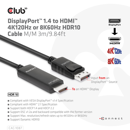 Club 3D DisplayPort 1.4 naar HDMI kabel, afbeelding 3