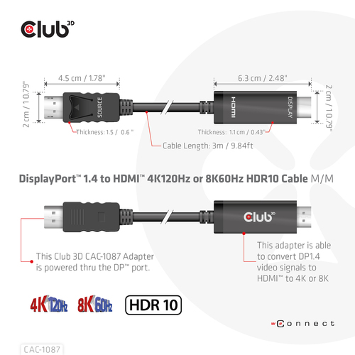 Club 3D DisplayPort 1.4 naar HDMI kabel, afbeelding 4