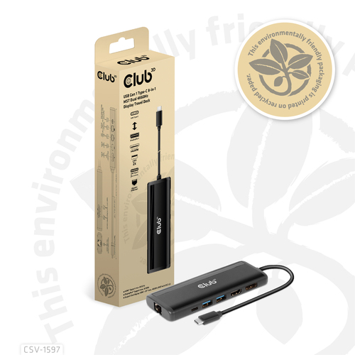 Club 3D USB Gen 1 Type-C 8-in-1 MST Dual 4K60Hz Display Travel Dock dockingstation, afbeelding 5