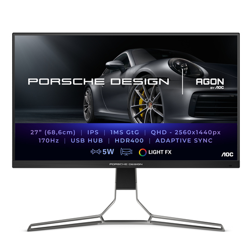 PD27S MONITOR AOC PORSCHE PD27S / PANEL IPS 27 / FRECUENCIA 170 HZ / TIEMPO DE RESPUESTA 1 MS / AMD FREE SYNC / COLOR NEGRO / HDMI / DISPLAYPORT / ASPECTO 169 / RESOLUCION 2560 X 1440 / BRILLO 350 CD/M2 PD27S