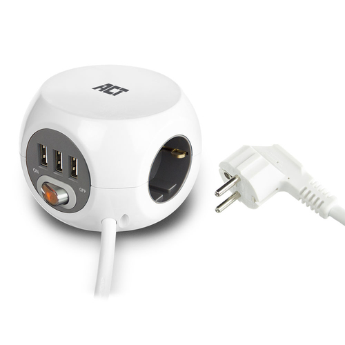 ACT Connectivity Vierkante stekkerdoos (PDU) met 3 sockets type F, 3 USB-A poorten, 1,5m, afbeelding 3