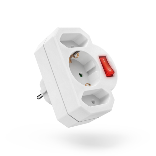 Hama Stopcontactadapter 3-voud., 1x geaard stopcontact, 2x euro, schakelaar Oplader Wit, afbeelding 2