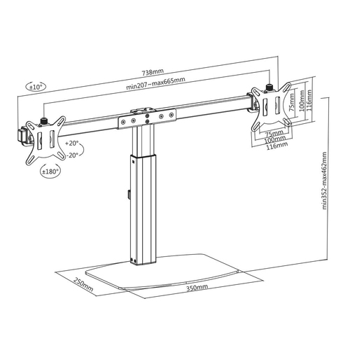ACT AC8332 Monitorarm Gasgeveerd 2 Scherm, afbeelding 4