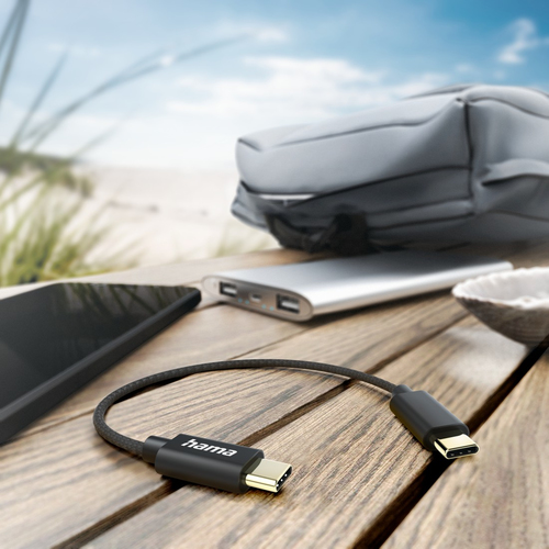 Hama USB-Kabel, USB-C naar USB-C, 0,2 m Oplader Zwart, afbeelding 2