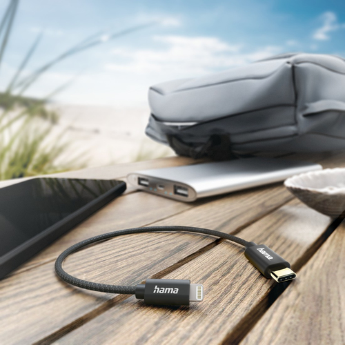 Hama Laad/Synchrokabel,USB-C - Lightning, 0.2m Oplader Zwart, afbeelding 2