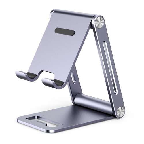 80708 Soporte para Teléfono Celular de Aluminio / Angulo Ajustable / Amplia Compatibilidad con dispositivos de 47 a 79 / Antideslizante / Antiarañazos / Plegable / Color Gris 80708