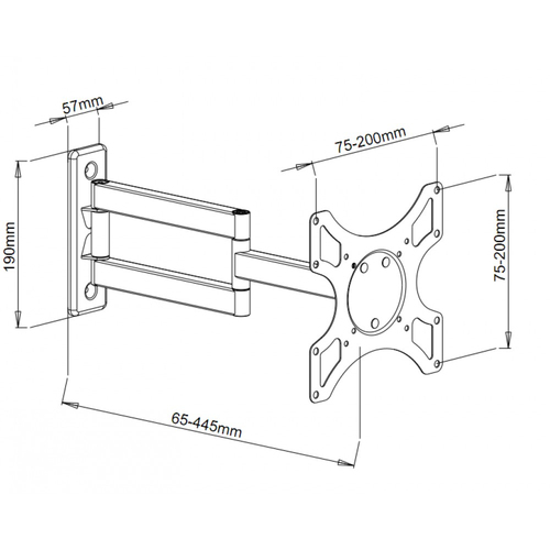 Techly wall mount 19-37" LCD/LED/Plasma 3Gelenke bicolor, afbeelding 3