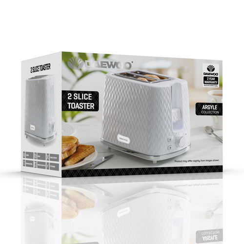 Daewoo Unisex 800W 'Argyle' 2 Slice Toaster w/ Defrost, Reheat & Cancel Functions in White White One Size female - image 1