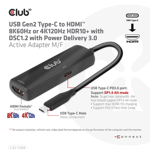 Club 3D USB-C naar HDMI 2.1+ PD 3.0 100 Watt adapter, afbeelding 5