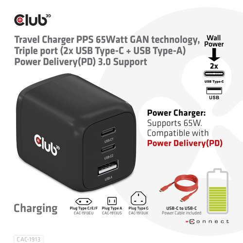 Club 3D Travel Charger 65W GaN oplader, afbeelding 7