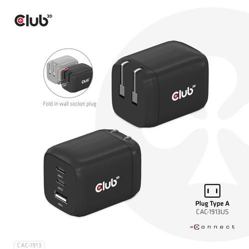 Club 3D Travel Charger 65W GaN oplader, afbeelding 2