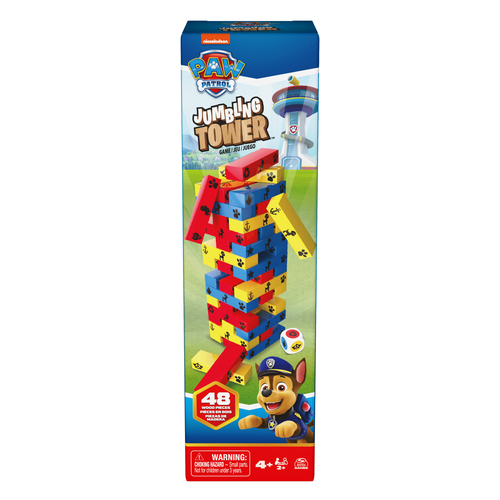 Spin Master Games - TOUR JENGA La Pat&amp;quot; Patrouille - Paw Patrol - Jeu de Société Tour À Construire Pat&amp;quot; Patrouille - 48 Blocs Et 1 Dé - Jeu d&amp;quot;Équilibre Patience Raisonnement - Jouet Enfant 4 Ans et +