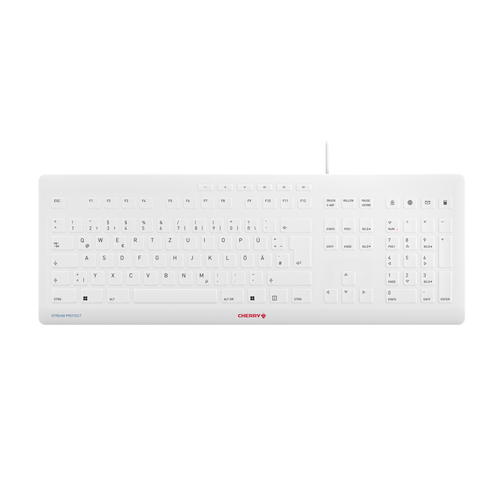 CHERRY Keyboard STREAM PROTECT [DE] white grey mit hochwertiger Schutzmembran