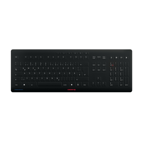 CHERRY Keyboard STREAM PROTECT WIRELESS [DE] black mit hochwertiger Schutzmembran