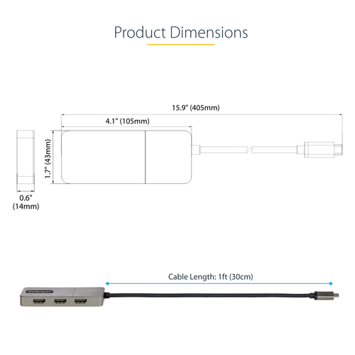 StarTech.com 3-Port USB-C Multi-Monitor Adapter, USB Type-C to 3x HDMI MST Hub, Triple 4K – image 7
