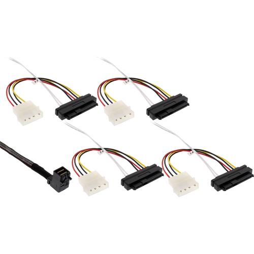 Product image: InLine Mini SAS HD cable, SFF-8643 angled to 4x SFF-8482 + power, 0.5m