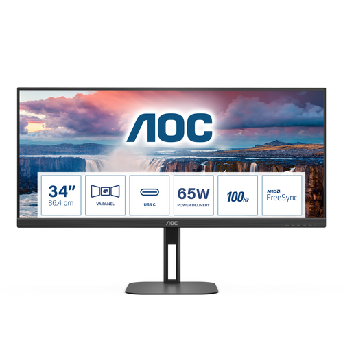 AOC V5 U34V5C/BK монитор для ПК 86,4 cm (34") 3440 x 1440 пикселей UltraWide Quad HD ЖК Черный
