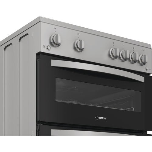 Indesit IDG6GS 60cm Double Oven Gas Cooker in Silver 4 Gas Burners 72L - image 4