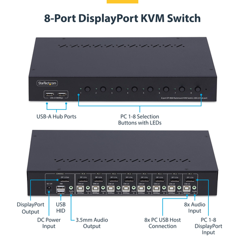 StarTech.com 8-Port DisplayPort KVM Switch with 1U Rack Mount Kit, 4K – image 6