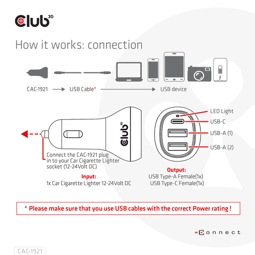 Club 3D Notebook / Laptop autolader 36 Watt oplader, afbeelding 5