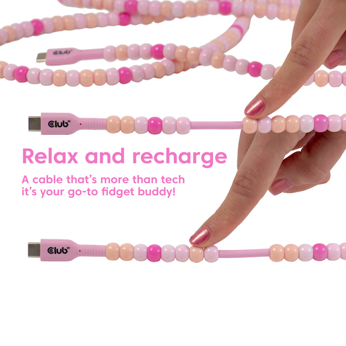 Club 3D USB-C Beaded Cable Pink, 2 meter kabel, afbeelding 7