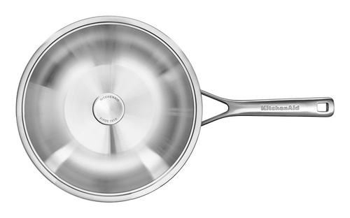 KitchenAid Multi-Ply Stainless Steel Wok with Lid - 28cm in Silver Size: 28 cm Silver 28 cm - image 3