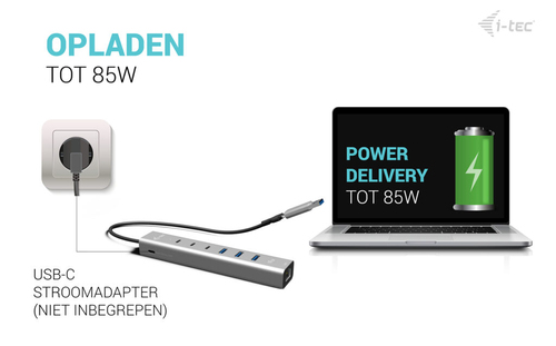 i-tec USB-C/USB-A Metal HUB 6 port (3x USB-C, 3x USB-A), LAN, Power Delivery 85W
