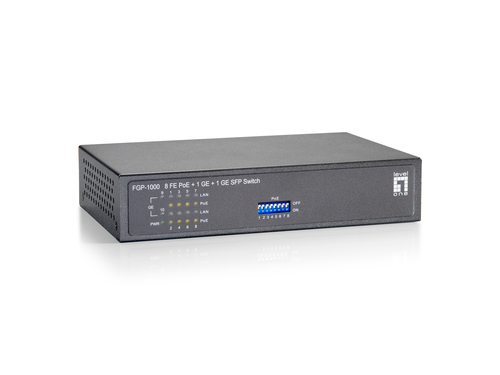 LevelOne 10-Port Fast Ethernet PoE Switch, 1 x Gigabit RJ45, 1 x Gigabit SFP, 8 PoE Outputs