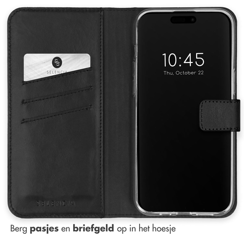Selencia Echt Lederen Bookcase iPhone 15 Pro - Zwart, afbeelding 3