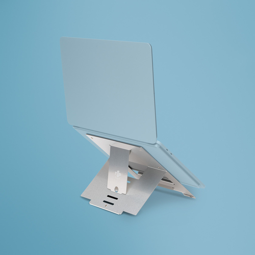 R-GO ERGONOMIC LAPTOP STAND, RISER, FLEXIBLE, SILVER, TAA COMPLIANT
