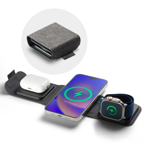 mophie 401311383 зарядное устройство для мобильных устройств Гарнитура, Смартфон, Умные часы Серый Кабель переменного тока Беспроводная зарядка Быстрая зарядка Для помещений
