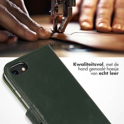 Selencia Echt Lederen Bookcase iPhone SE (2022 / 2020) / 8 / 7 / 6(s) - Groen, afbeelding 2