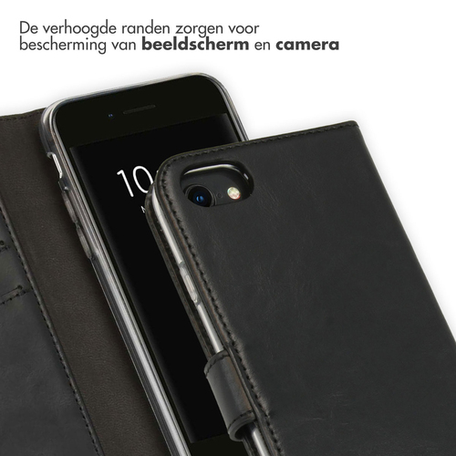 Selencia Echt Lederen Bookcase iPhone SE (2022 / 2020) / 8 / 7 / 6(s) - Zwart, afbeelding 4