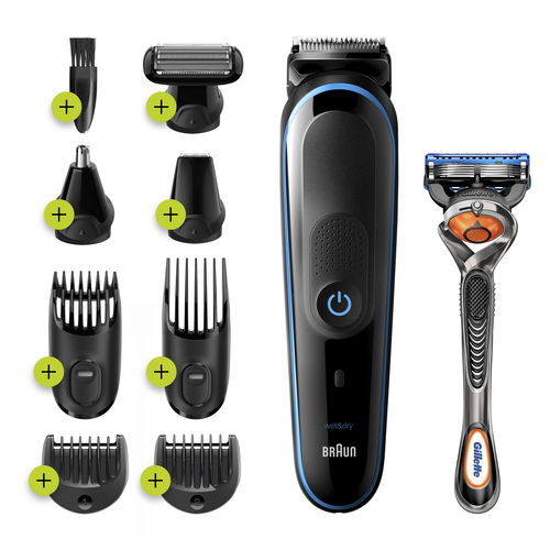 Braun All-in-one 9-in-1 Trimmer MGK5280 Men Beard Trimmer, Body Grooming Kit & Hair Clipper, Black/Blue