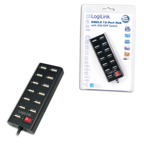 Logilink USB-HUB 13-Port m. voeding zwart kunsstof, afbeelding 2