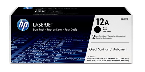 Q2612AD TONER HP 12A Q2612AD NEGRO LASERJET 1010/1012/1015/1018/1020/1022/1022PLUS/1022 DUAL PACK 2 DE 2 000 PAG  Q2612AD