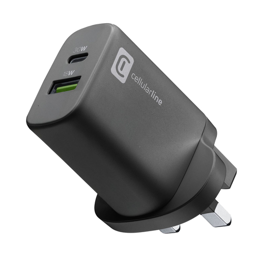 Cellularline ACHUSBGAN2PD30WUKK mobile device charger Laptop, Universal Black AC Fast charging Indoor