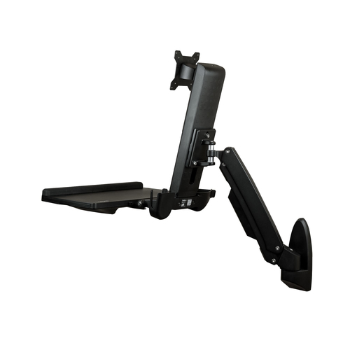 StarTech.com Wall Mount Workstation, Articulating Full Motion Standing Desk with Ergonomic Height Adjustable Monitor & Keyboard Tray Arm, Mouse & Scanner Holders, For Single VESA Display - Foldable Standing Desk (WALLSTS1) Monteringssæt Monitor 24 – billede 3