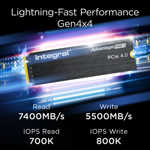 Integral 1TB - 1000GB SSD M.2 2280 NVME 1.4 PCIe Gen4 x4 R-7400MB/s W-5500MB/s IOPS R-700K W-800K TBW 500 WITH HEATSINK ADVANTAGE PRO-1 – image 2