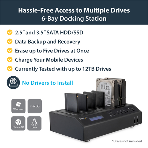 StarTech.com USB 3.0 / eSATA 6-Bay Hard Drive Duplicator Dock - 1:5 HDD / SSD Cloner and Eraser – image 6