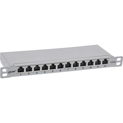 InLine 10" Patchfeld Cat.6A 0,5HE 12-fach, lichtgrau, RAL7035, mit Staubschutz