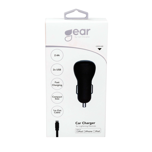 Gear Charger 12V 2xUSB 2,4A Black Lightning Cable 1m MFI – image 2